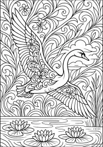 Majestic swan in flight, a tribute to the Art Nouveau style