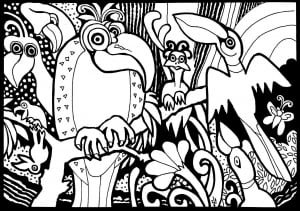 Parrots and birds (Coloring Page)