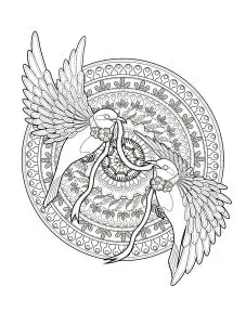 Many swallows on a floral mandala