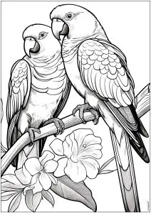 Two parrots on a branch