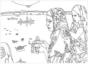 Printable India & Bollywood Coloring Page for adults : India-puja-rite