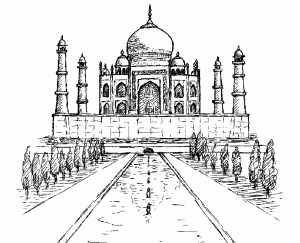 Printable India & Bollywood Coloring Page for adults : Taj-mahal-india