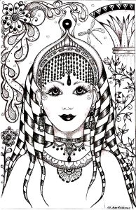 Printable India & Bollywood Coloring Page for adults : Woman-face-india-inspiration