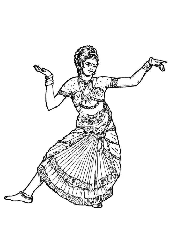 Pretty Hindu dancer (Printable India & Bollywood Coloring Page for adults)