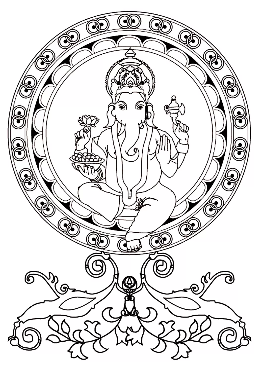 Ganesh the god of wisdom (Printable India & Bollywood Coloring Page for adults)