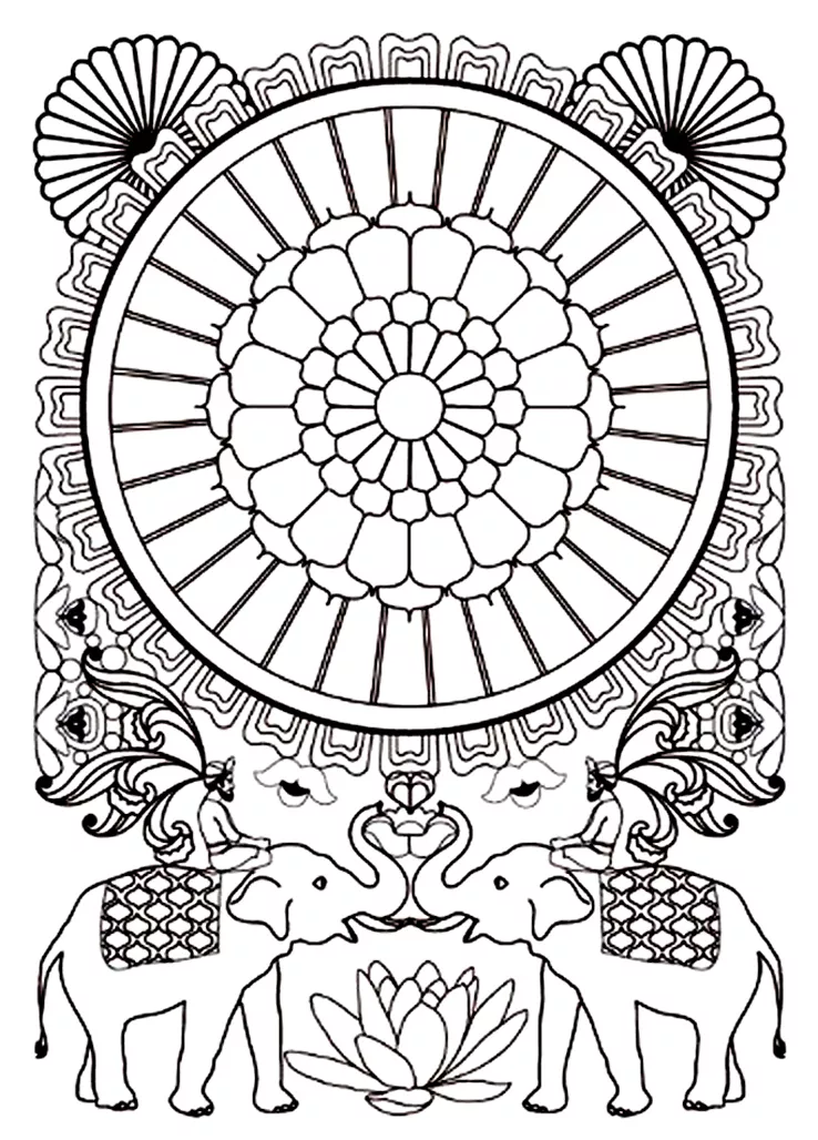 India elephants (Printable India & Bollywood Coloring Page for adults)