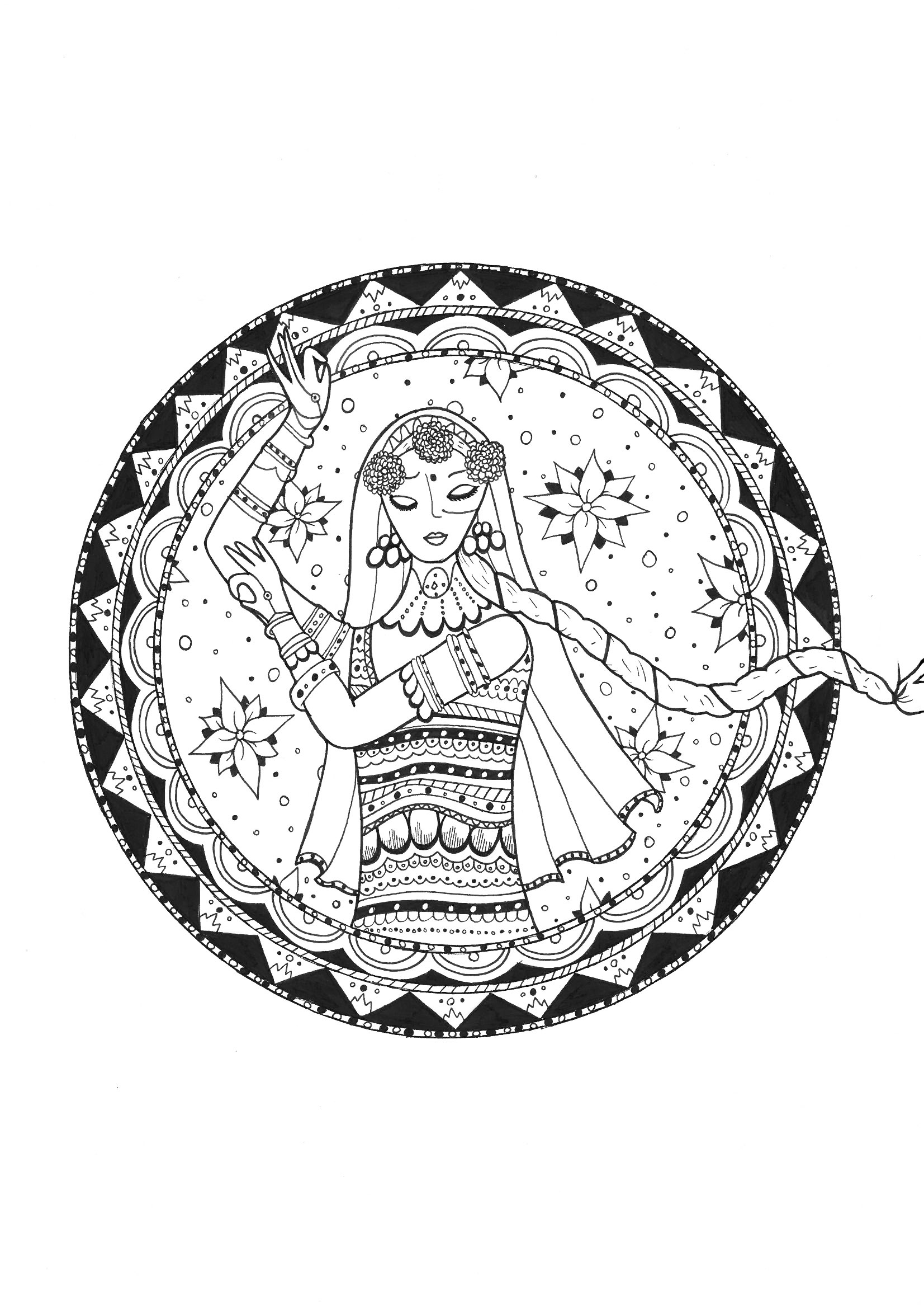 A dancing-girl of Bollywood in a Mandala