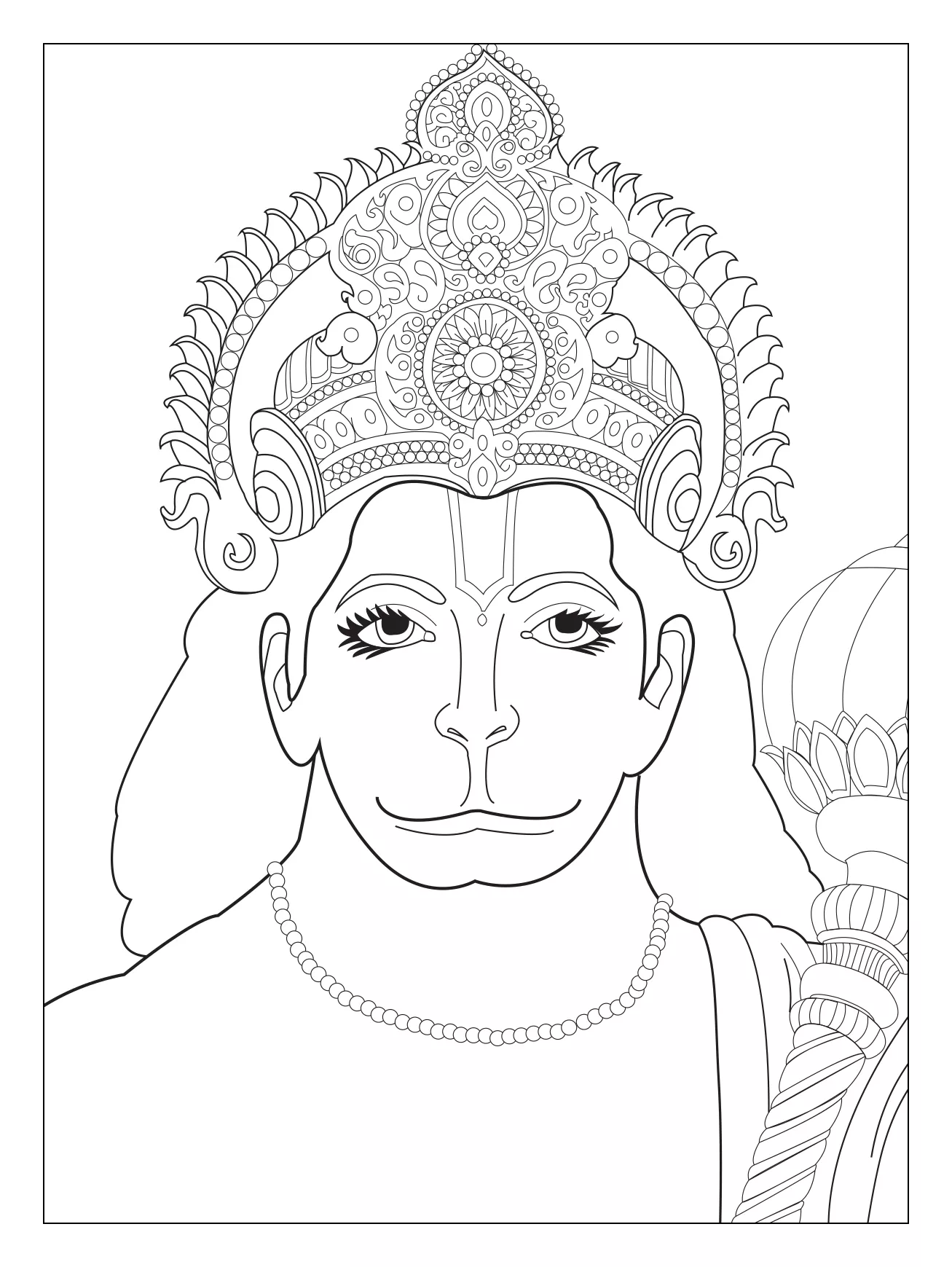 Hanuman chest the Divine Monkey (Printable India & Bollywood Coloring Page for adults)