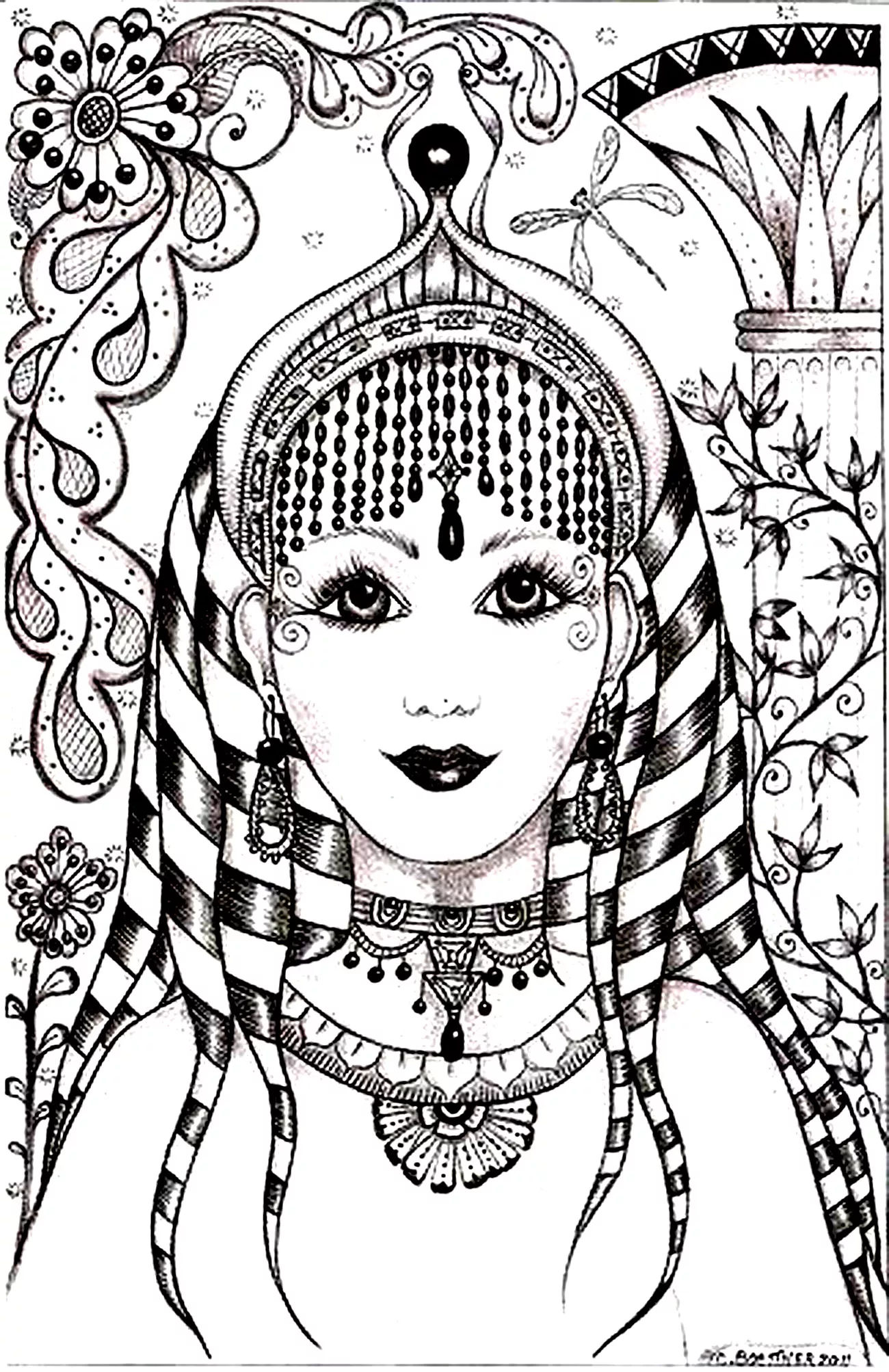 Woman face india inspiration (Printable India & Bollywood Coloring Page for adults)