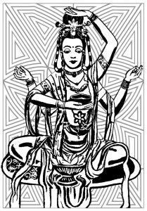 Coloring page india shiva thick lines with background