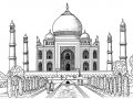 Coloring page difficult taj mahal mausoleum in india