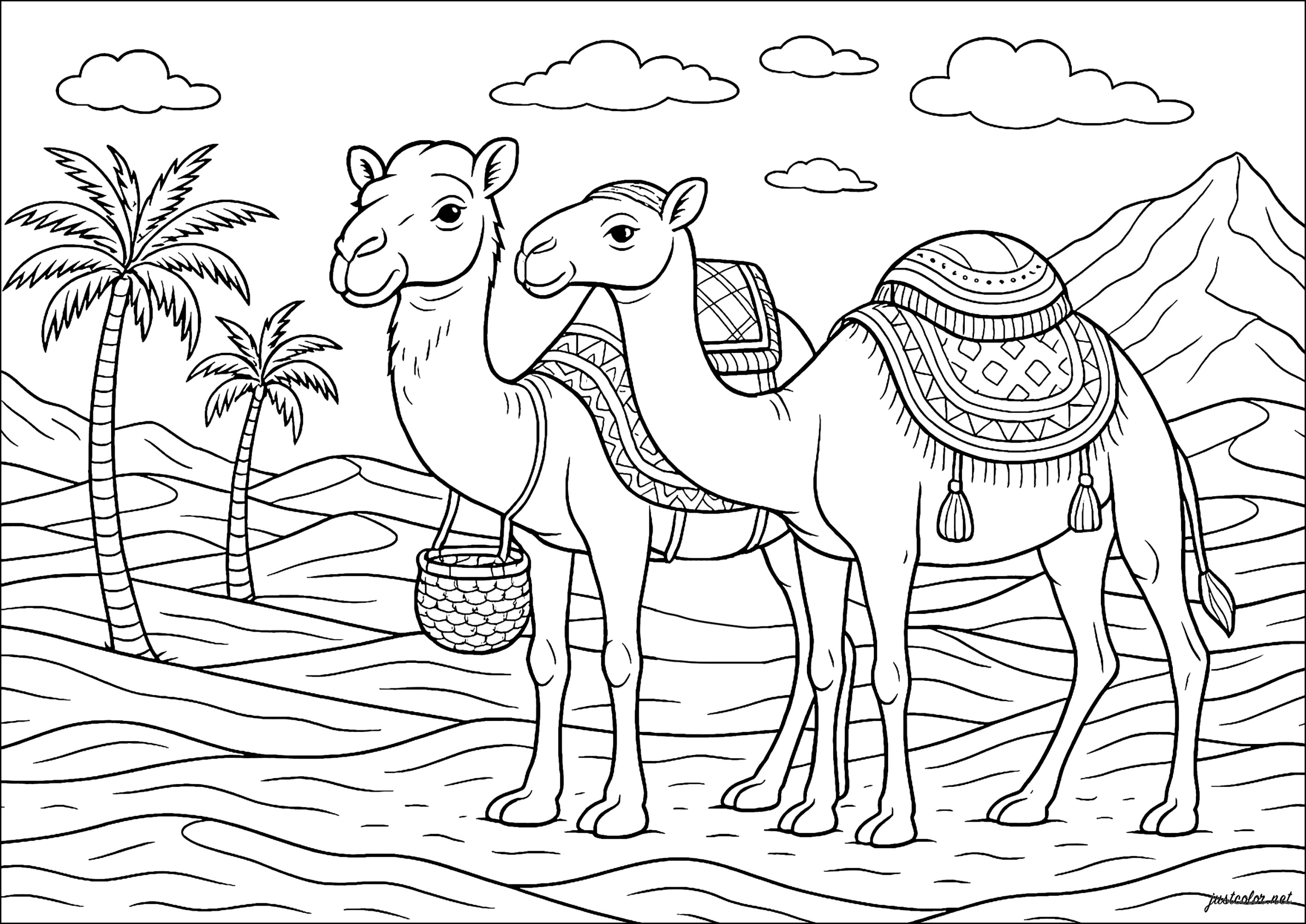 Desert Caravan (Printable Camel & dromedary Coloring Page for adults)
