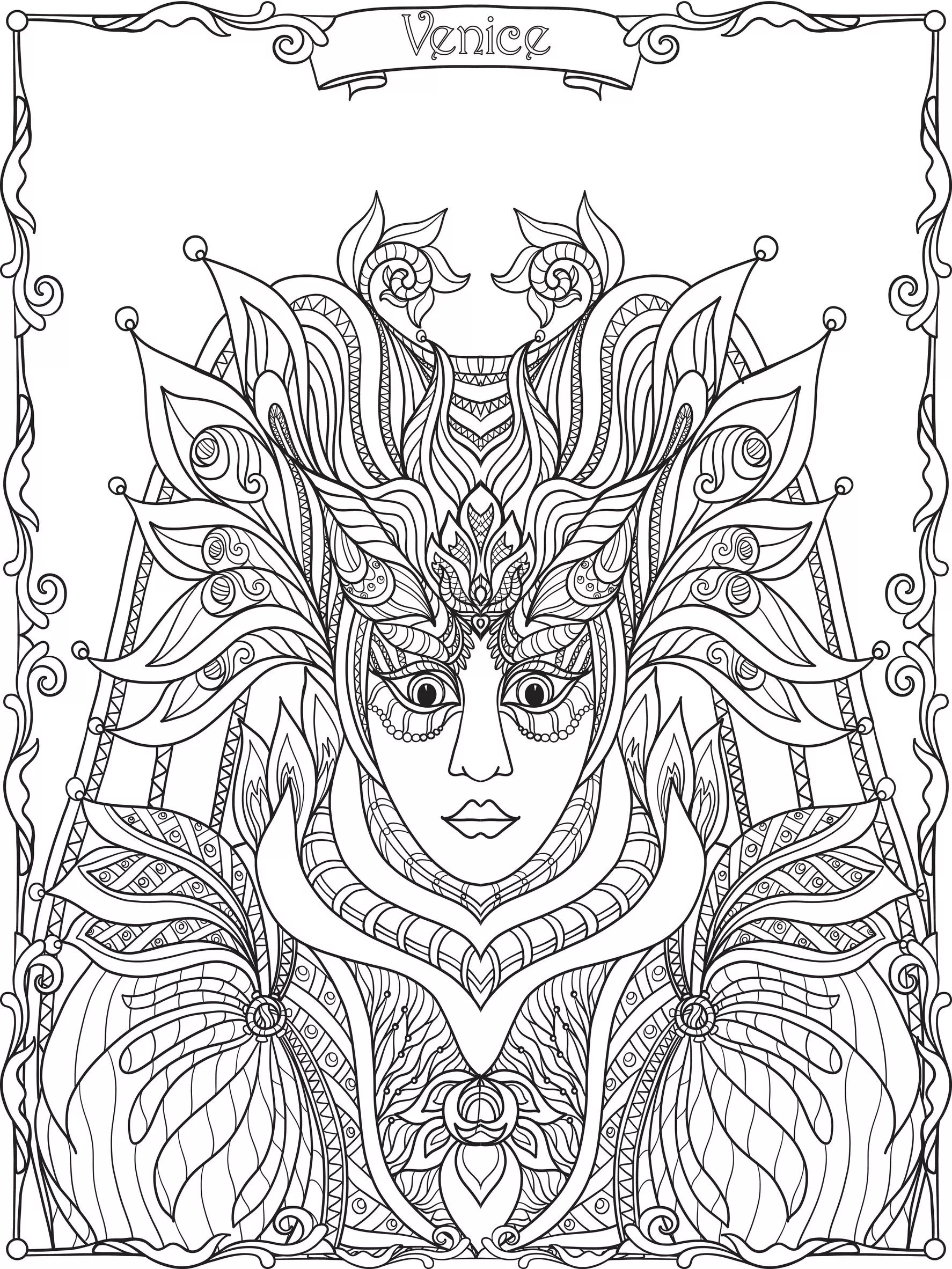 Venetian Carnival Costume and Mask (Printable Coloring Page for adults)