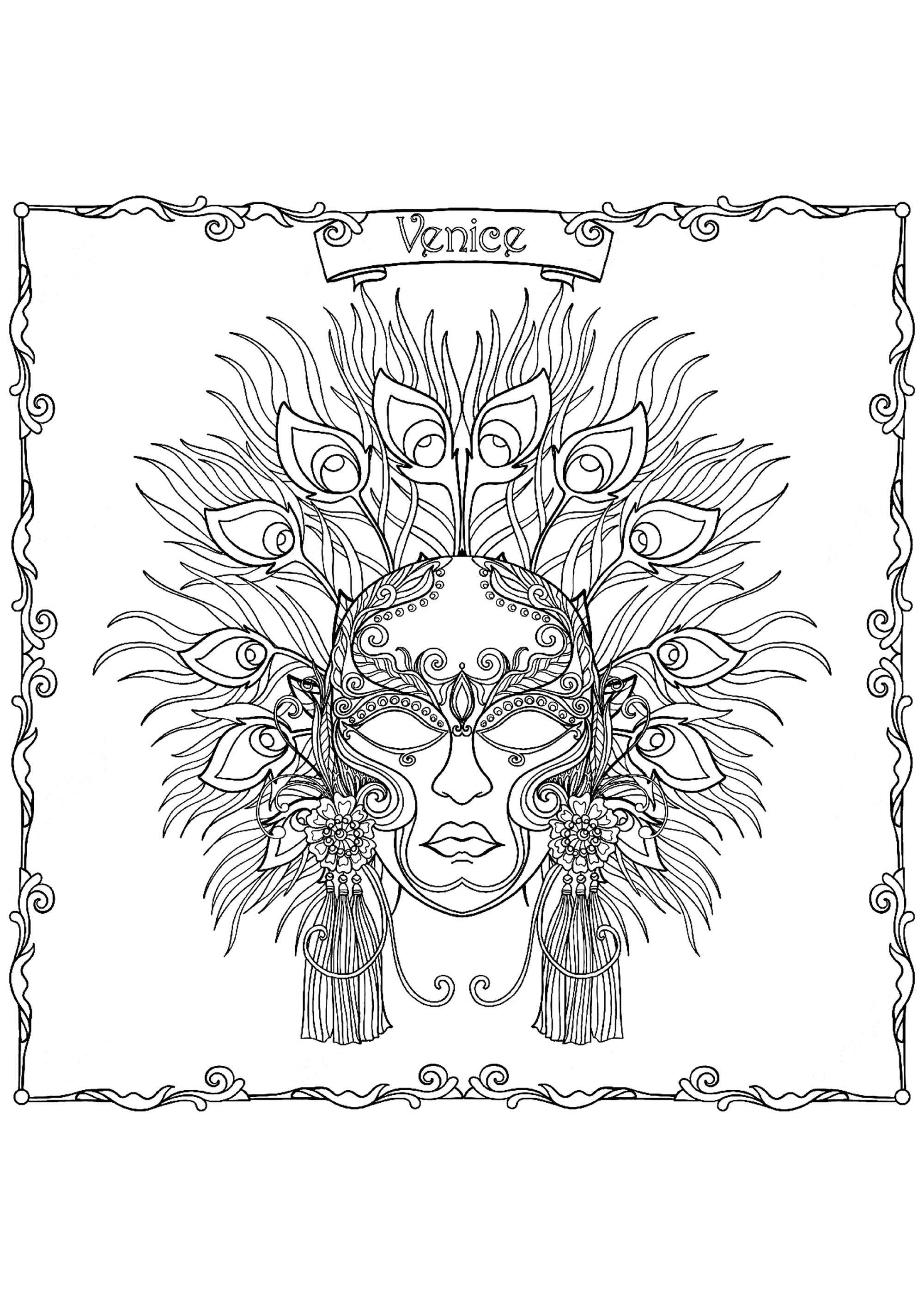 Incredible Mask with feathers and many little details, from the Carnival of Venice Incredible Mask with feathers and many little details, from the Carnival of Venice