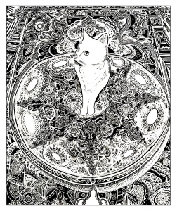 A cat on a beautiful carpet to color