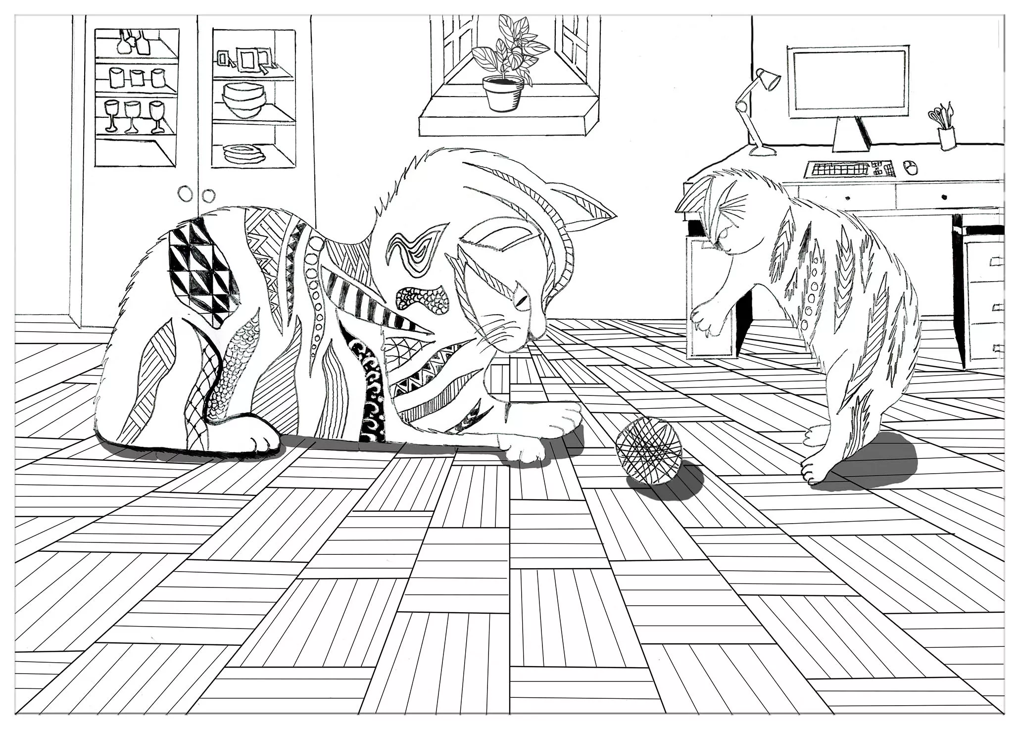 Animals Cats Zentangle (Printable Coloring Page for adults)