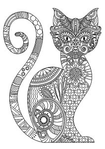 Coloring elegant cat with complex patterns