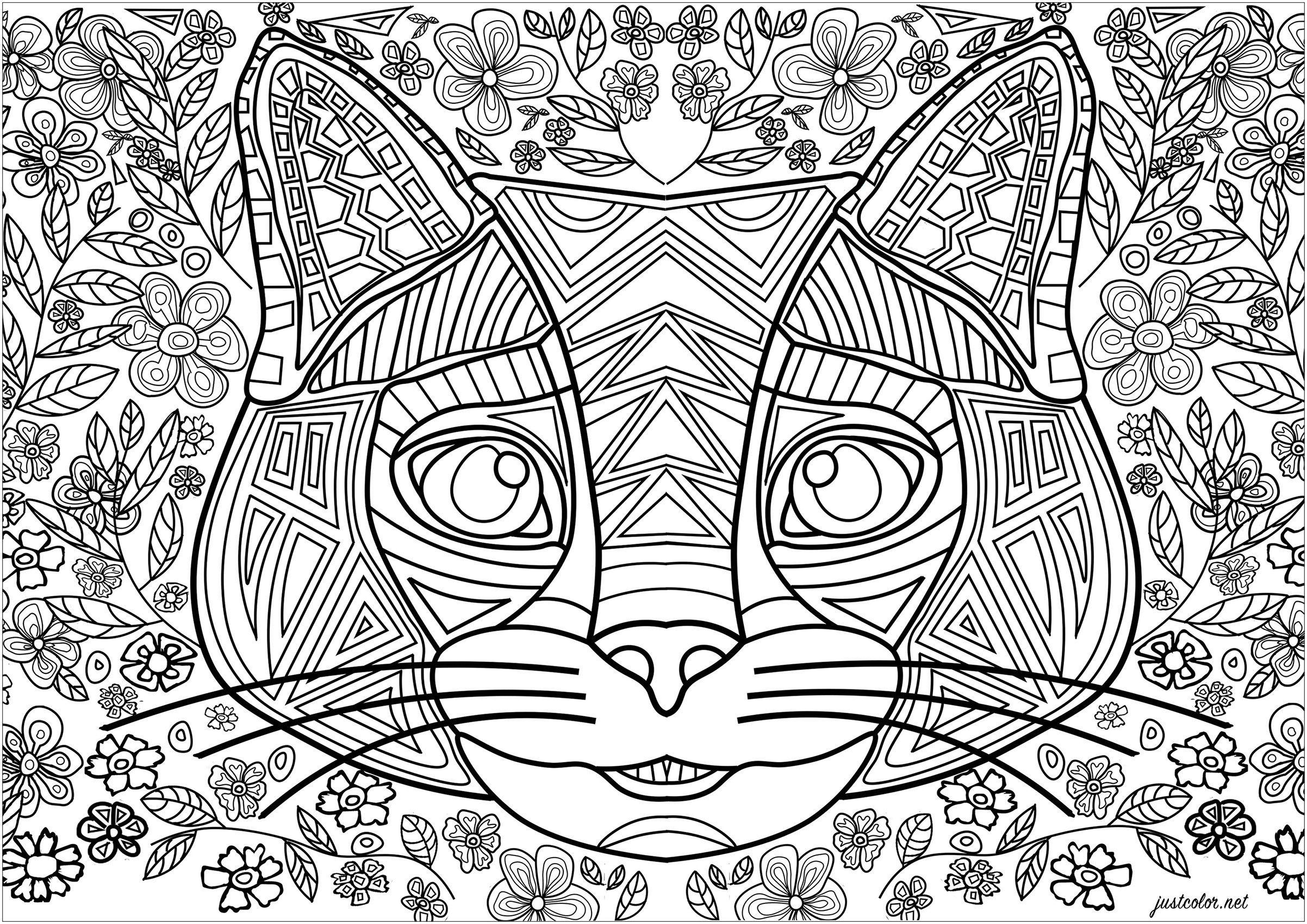Cat head formed from regular lines and geometric shapes.