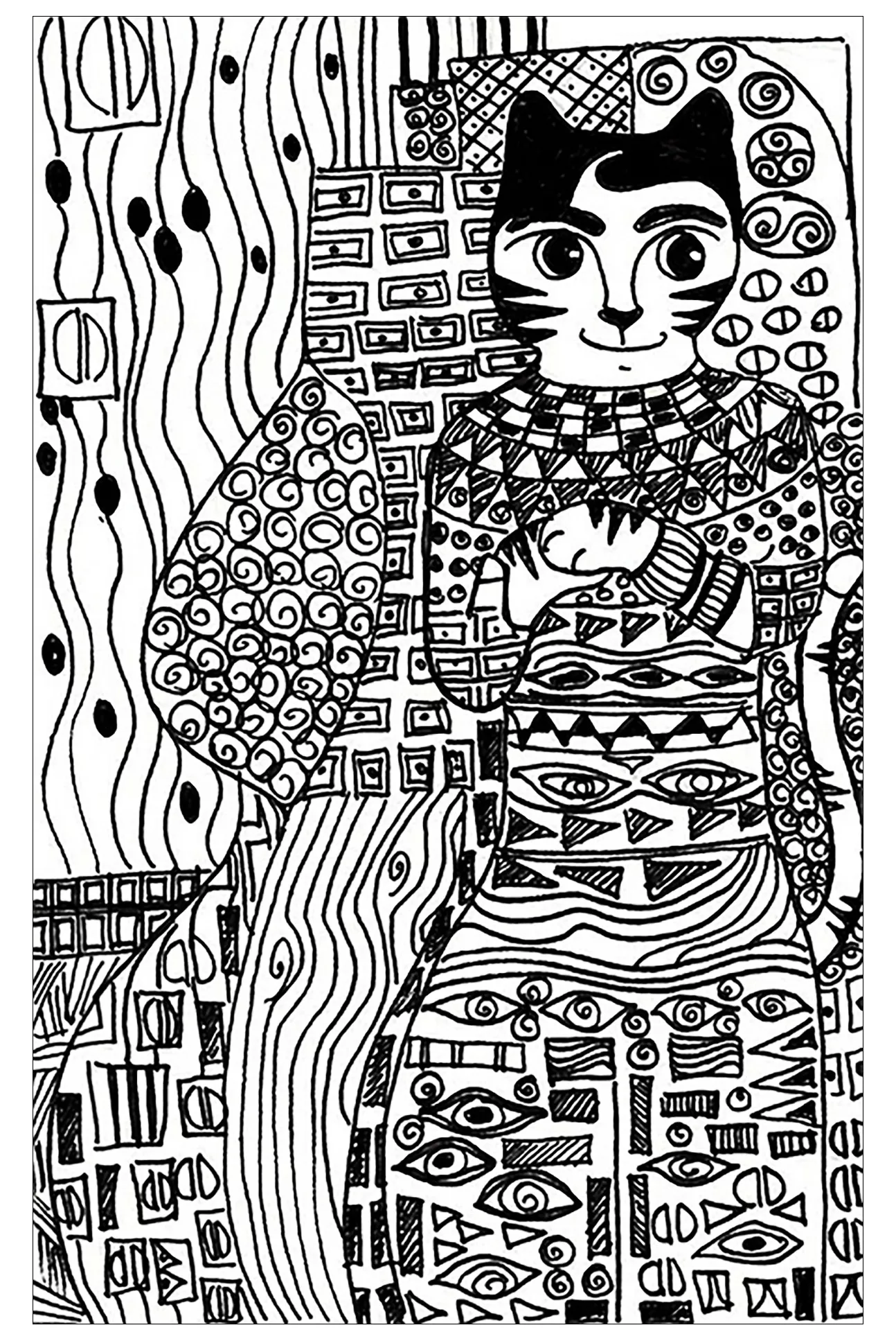 Cat gold phase klimt by cheri from the crafty sisters (Printable Coloring Page for adults)