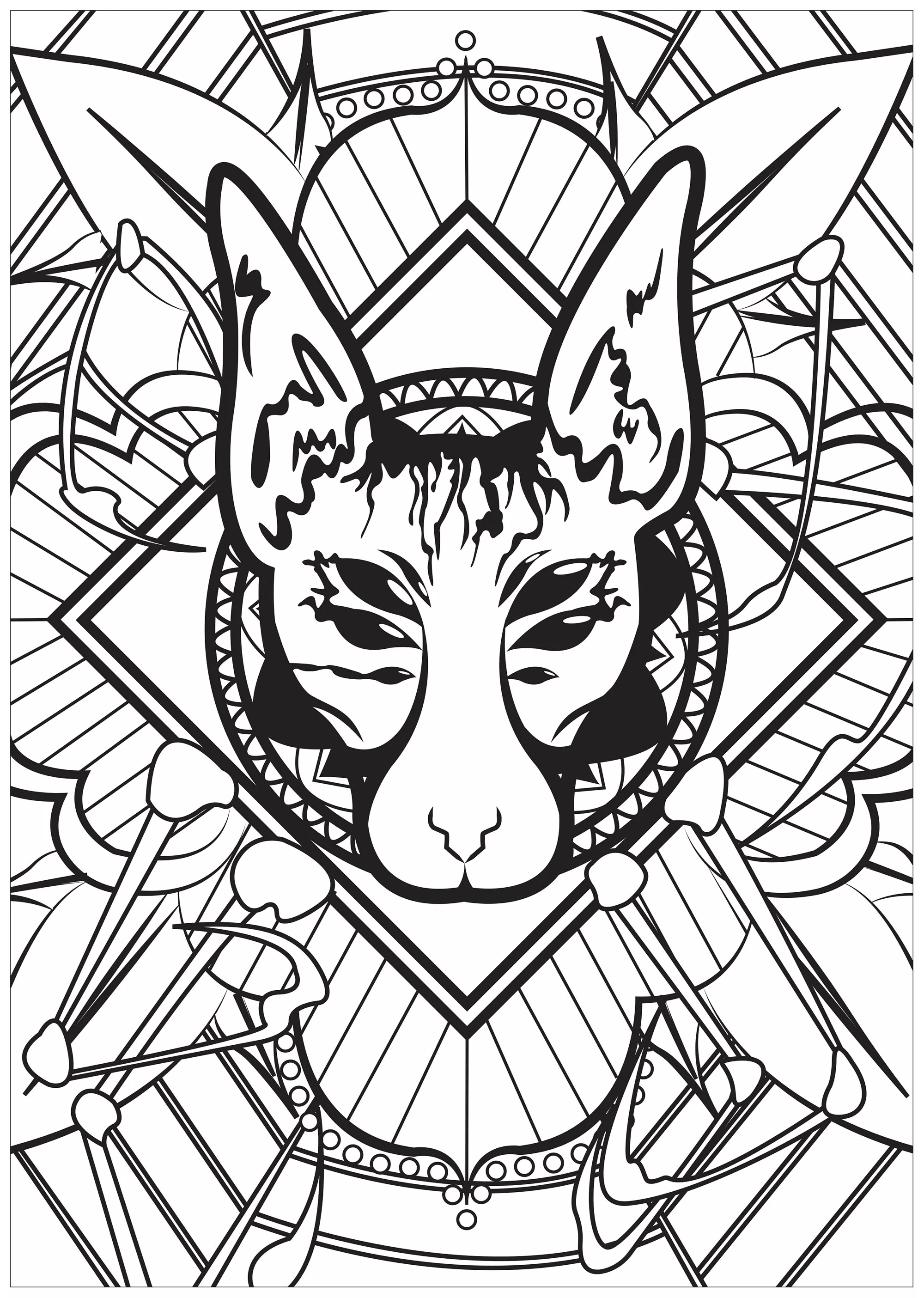 Cat fused to a spider (Printable Coloring Page for adults)