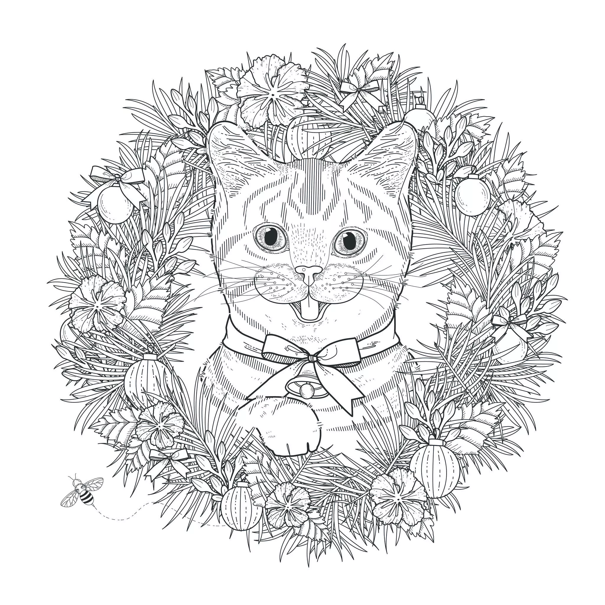 Cute cat (Printable Coloring Page for adults)