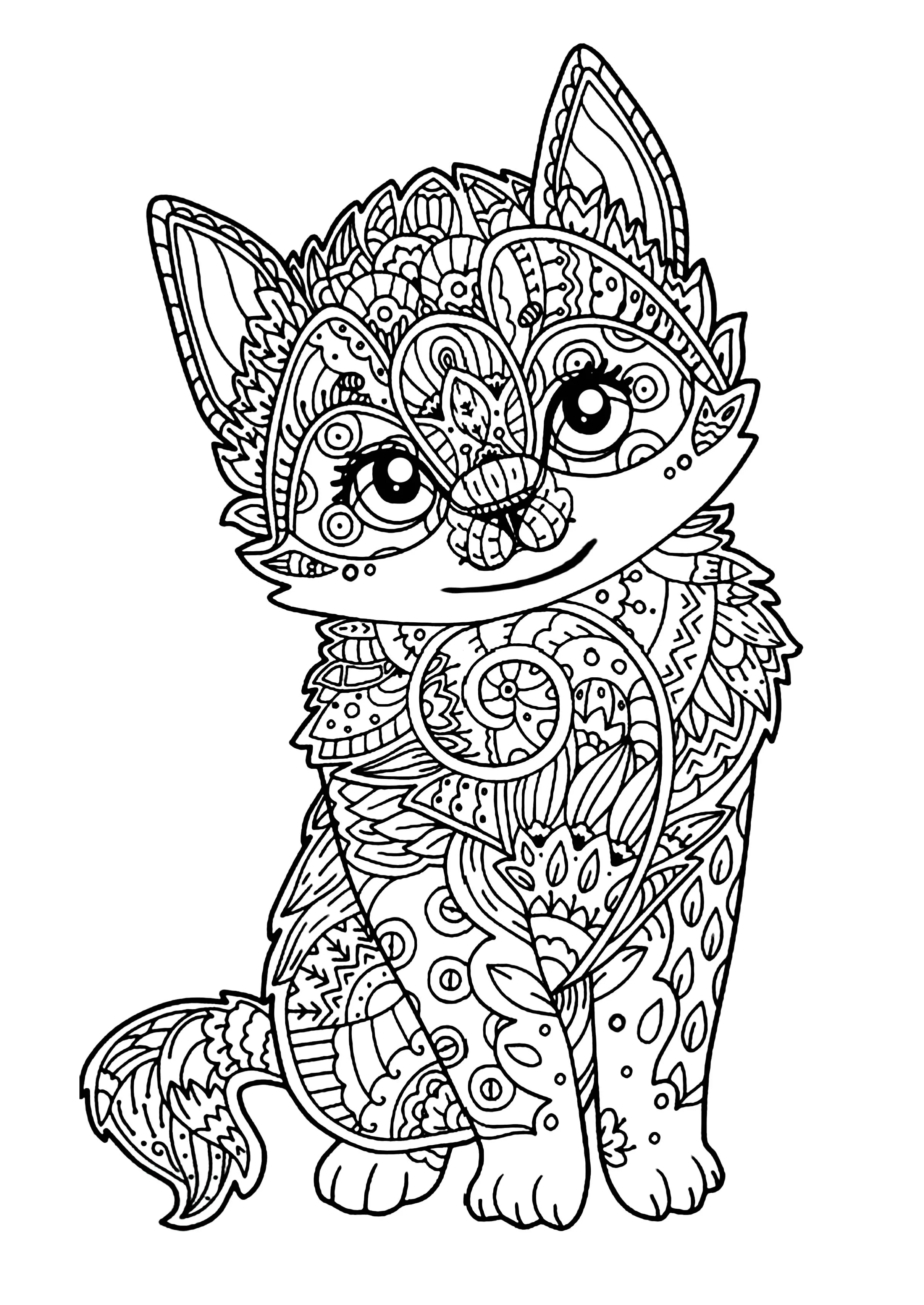 Cute kitten (Printable Cat Coloring Page for adults)