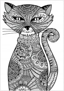 Cat with zentangle patterns (Coloring Page)