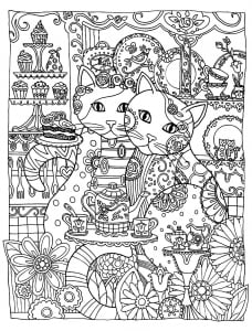Two loving cats to print & color for free (Source : ©Marjorie Sarnat Dover Publications. All Rights Reserved)