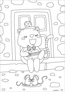 Cat with a guitar (Coloring Page)