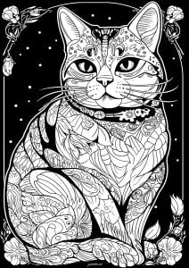 Anime Cats Coloring Page Black and White · Creative Fabrica