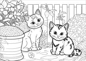 Coloring two cats in the garden