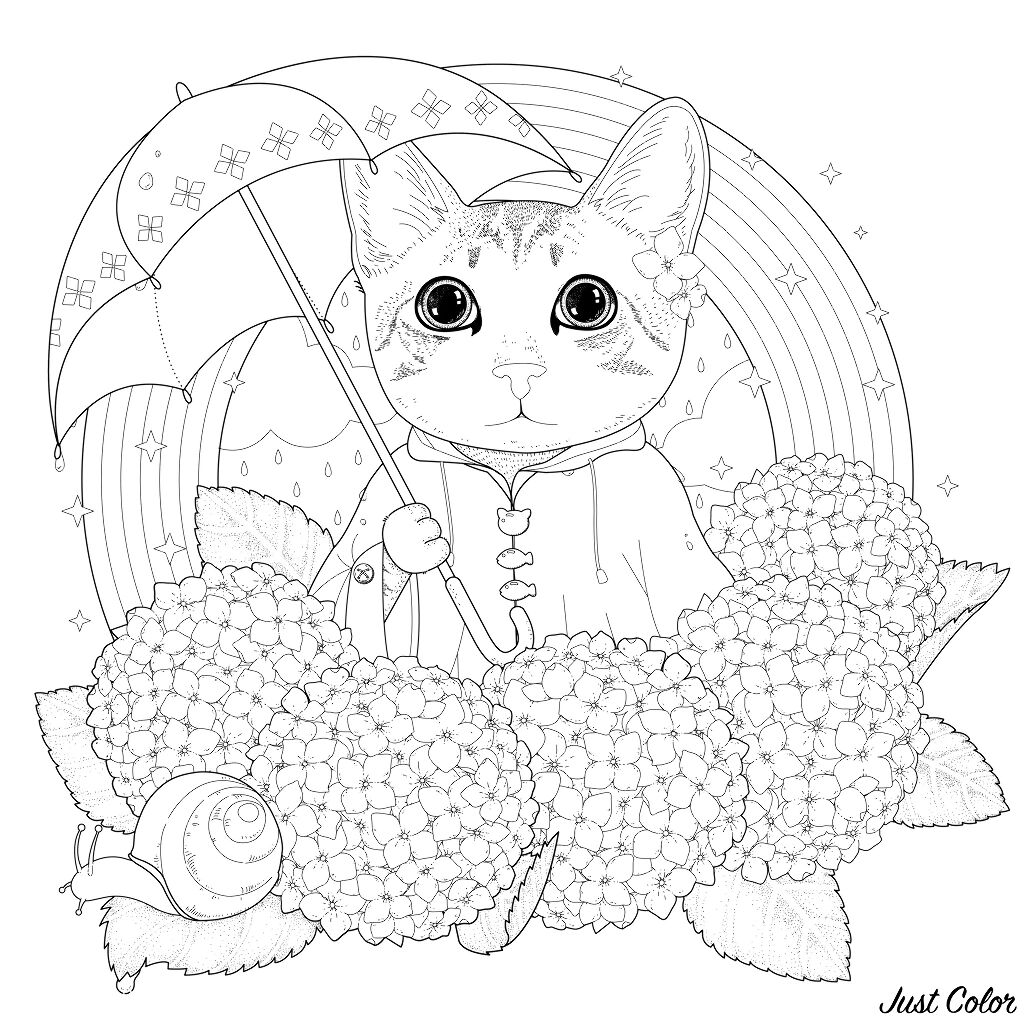 Adorable kitty coloring page in exquisite style