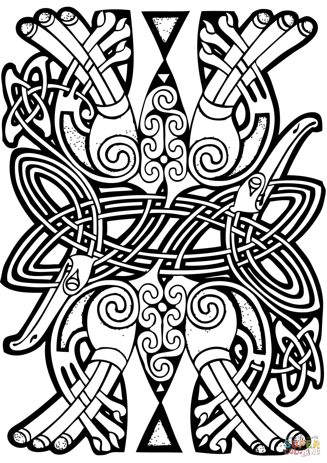 Celtic art: interwoven abstract elements (Printable Coloring Page for adults)