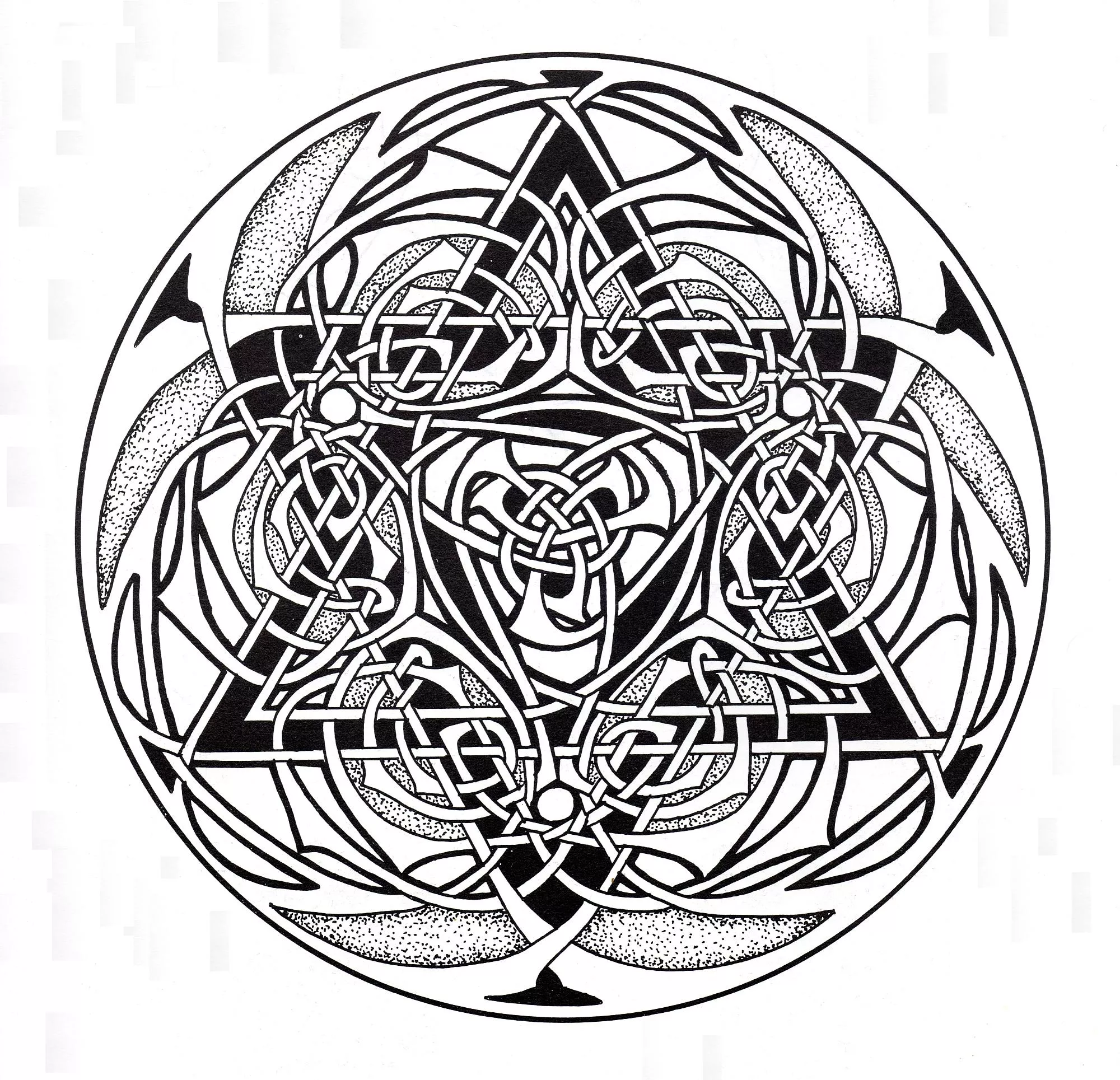 Celtic art: intertwined elements resembling a Mandala (Printable Coloring Page for adults)