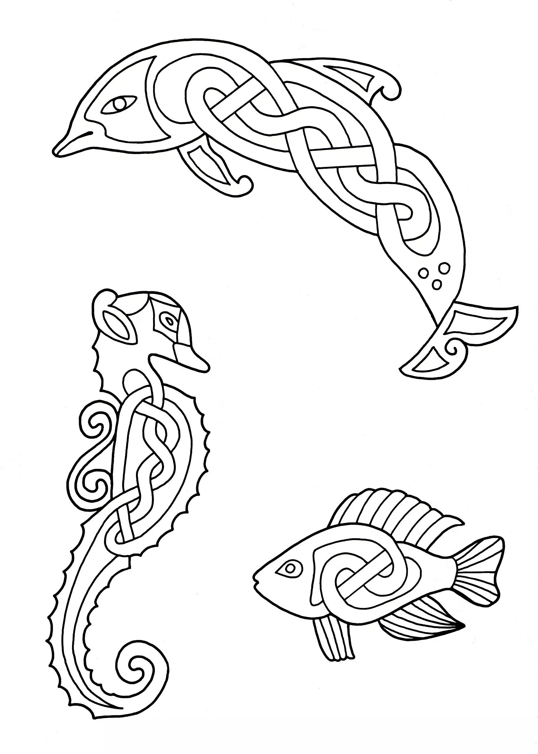 Marine animals (Printable Celtic Art Coloring Page for adults)