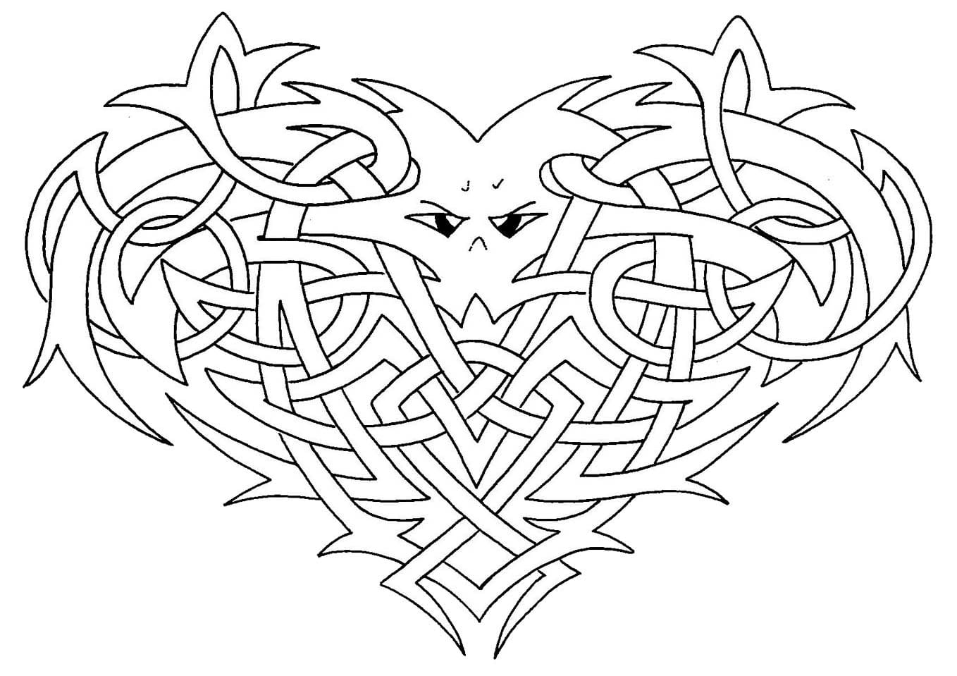 Celtic art drawing, with intricate elements, forming an heart