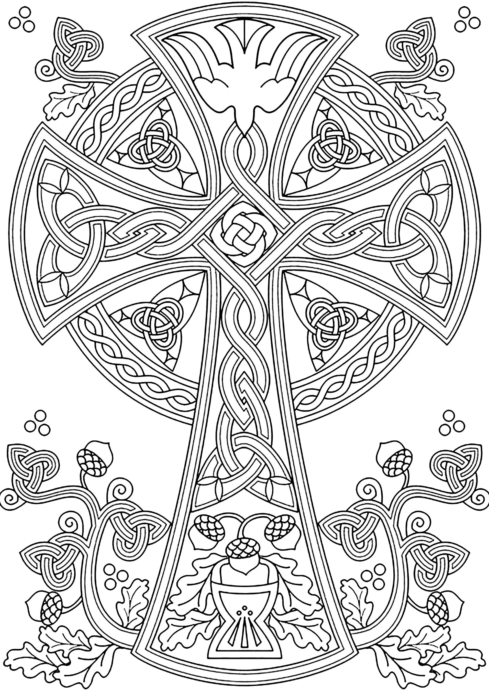 Celtic cross and tassels (Printable Celtic Art Coloring Page for adults)