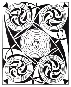 Triad of triskelions and spirals