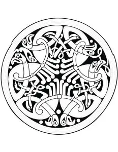 Celtic rosette with interlaced animal heads
