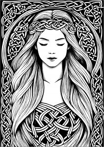 Sleeping Irish woman (Celtic Art Coloring Page)