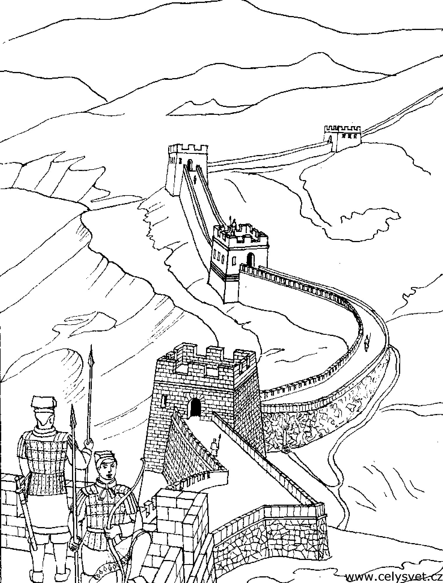 Coloring page of the great wall of China