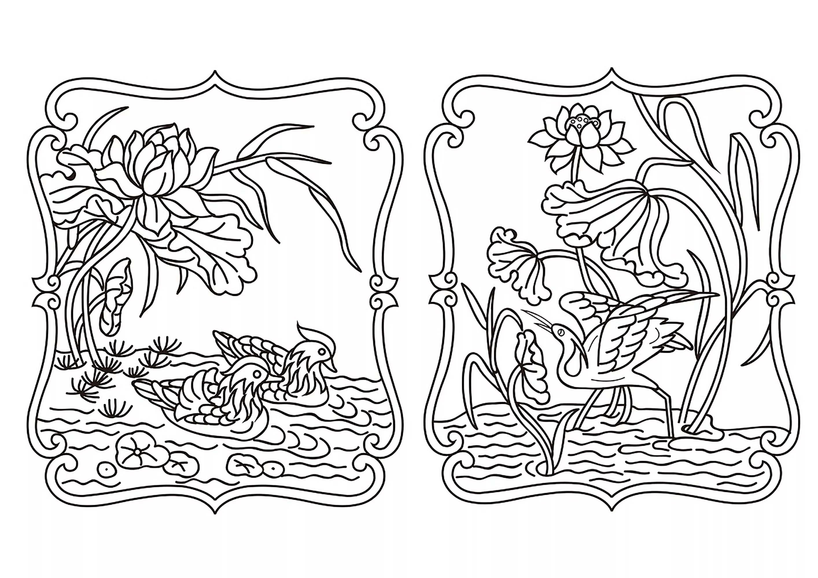 Chinese line drawing (Printable China & Asia Coloring Page for adults)