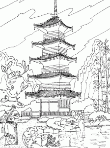Coloring adult chinese temple