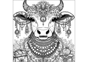 Cow with pretty jewels (Coloring Page)