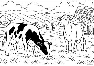 Serene landscape with grazing cows