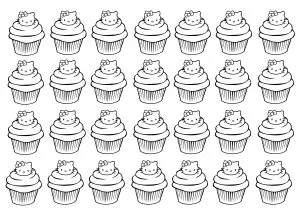 Hello Kitty cupcakes to print and color