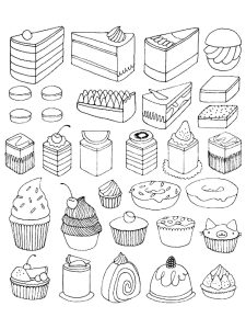 Coloring adult cupcakes and little cakes