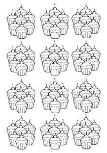 Printable Food Coloring Page for adults : Cute cupcakess