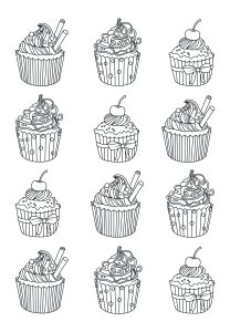 Coloring page adults cupcakes easy Celine