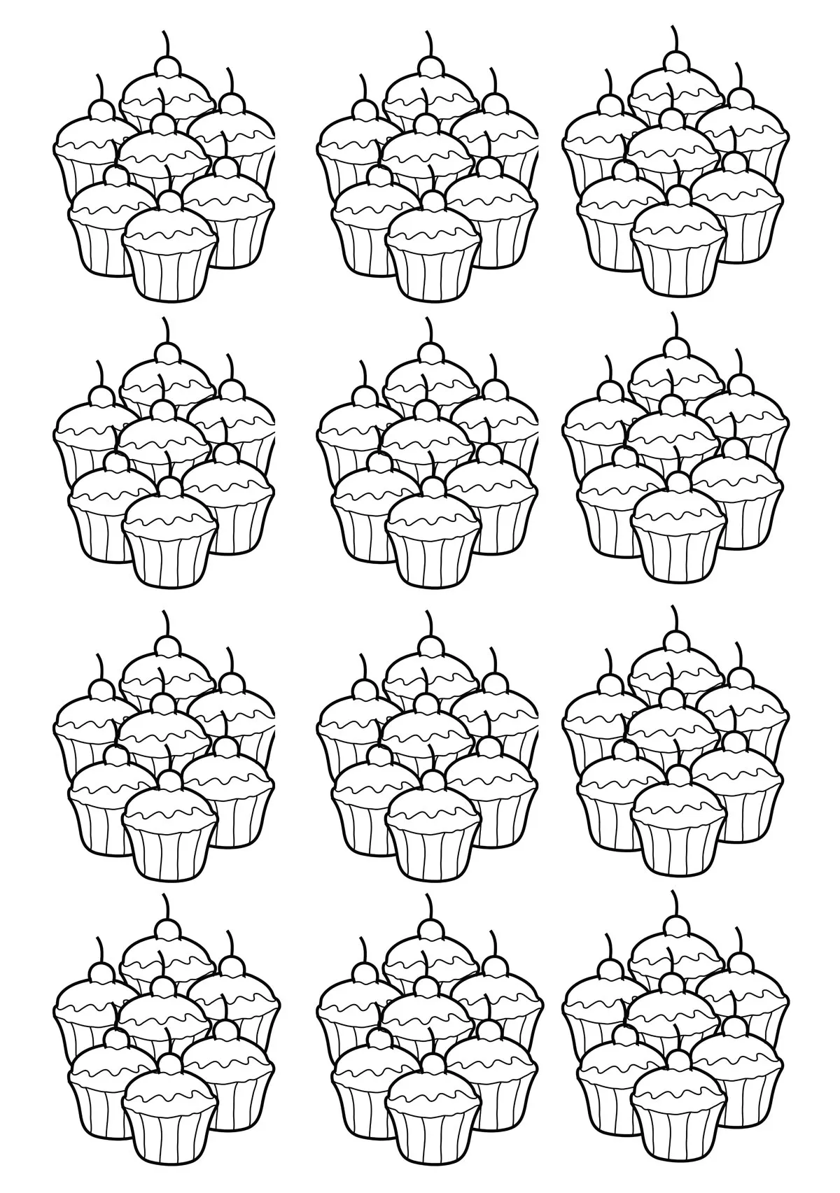 Cute cupcakess (Printable Cupcake and cake Coloring Page for adults)